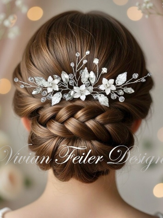 Vine Bridal Hair Comb Floral Tiara White Flowers Crystals Wedding Hair Piece main image 5